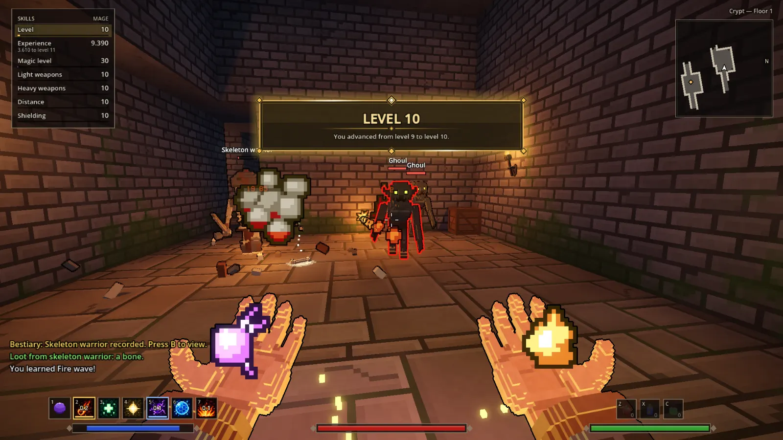 Um mago chegando ao nível 10 e aprendendo a magia Onda de fogo